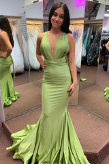 Grey Green Evening Dress Halter Neck Mermaid Long Prom Dress