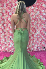 Grey Green Evening Dress Halter Neck Mermaid Long Prom Dress