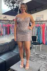 Grey Homecoming Dress Pink Homecoming Dress Sequin Corset Tight Short Prom Dress