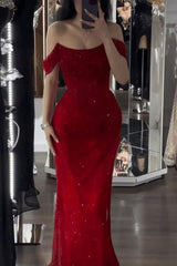 Mermaid Prom Dress Sequined Off the Shoulder Formal Dress