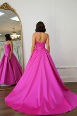 Dreamyannie A Line Sweetheart Fuchsia Prom Dress Satin Long Formal Dress