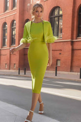 Half Sleeve Knee Length Sheath Column Mother of the Bride & Groom Dresses with Feathers