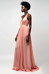 Halter Blush Pink Wedding Guest Dress A Line Ruched Long Formal Dress