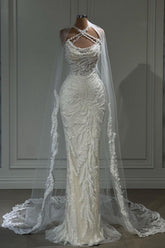 Halter Long White Wedding Dress with Tulle Appliques