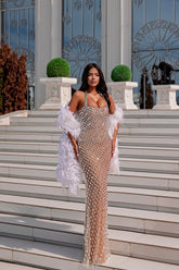 Halter Neck Beaded Prom Dress Mermaid Sleeveless Formal Dress