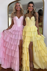 Halter Neck Beaded Top Corset Ruffle Prom Dress With Flowing Skirt And Slit Formal Evening Gown