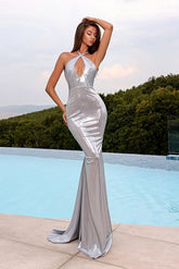 Halter Neck Prom Dress Mermaid Sleeveless Blackless Formal Dress