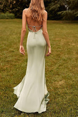 Halter Sleeveless Trumpet/Mermaid Floor Length Bridesmaid Dress crafted from Silk Like Satin