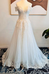Handmade Beaded Off the Shoulder Wedding Dress Tulle A Line Bridal Gown