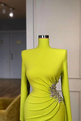 High Neck Formal Dress Long Sleeve Green Sheath/Column Evening Dress