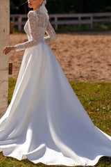 High Neck Lace Ball Gown Wedding Dress with Long Sleeves