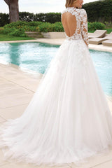 High Neck Lace Long Sleeves Ball Gown Wedding Dress