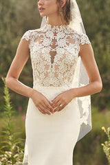 High Neck Lace/Elastic Satin Trumpet/Mermaid Wedding Dress