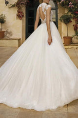 High Neck Sleeveless Lace/Tulle A Line Wedding Dress With Back Hole
