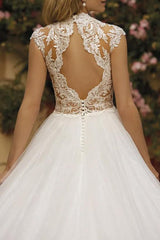 High Neck Sleeveless Lace/Tulle A Line Wedding Dress With Back Hole