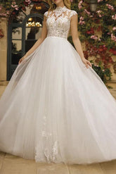 High Neck Sleeveless Lace/Tulle A Line Wedding Dress With Back Hole