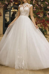 High Neck Sleeveless Lace/Tulle A Line Wedding Dress With Back Hole
