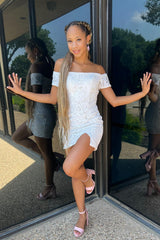 Homecoming Dress Off the Shoulder Sequin Tight Prom Dress