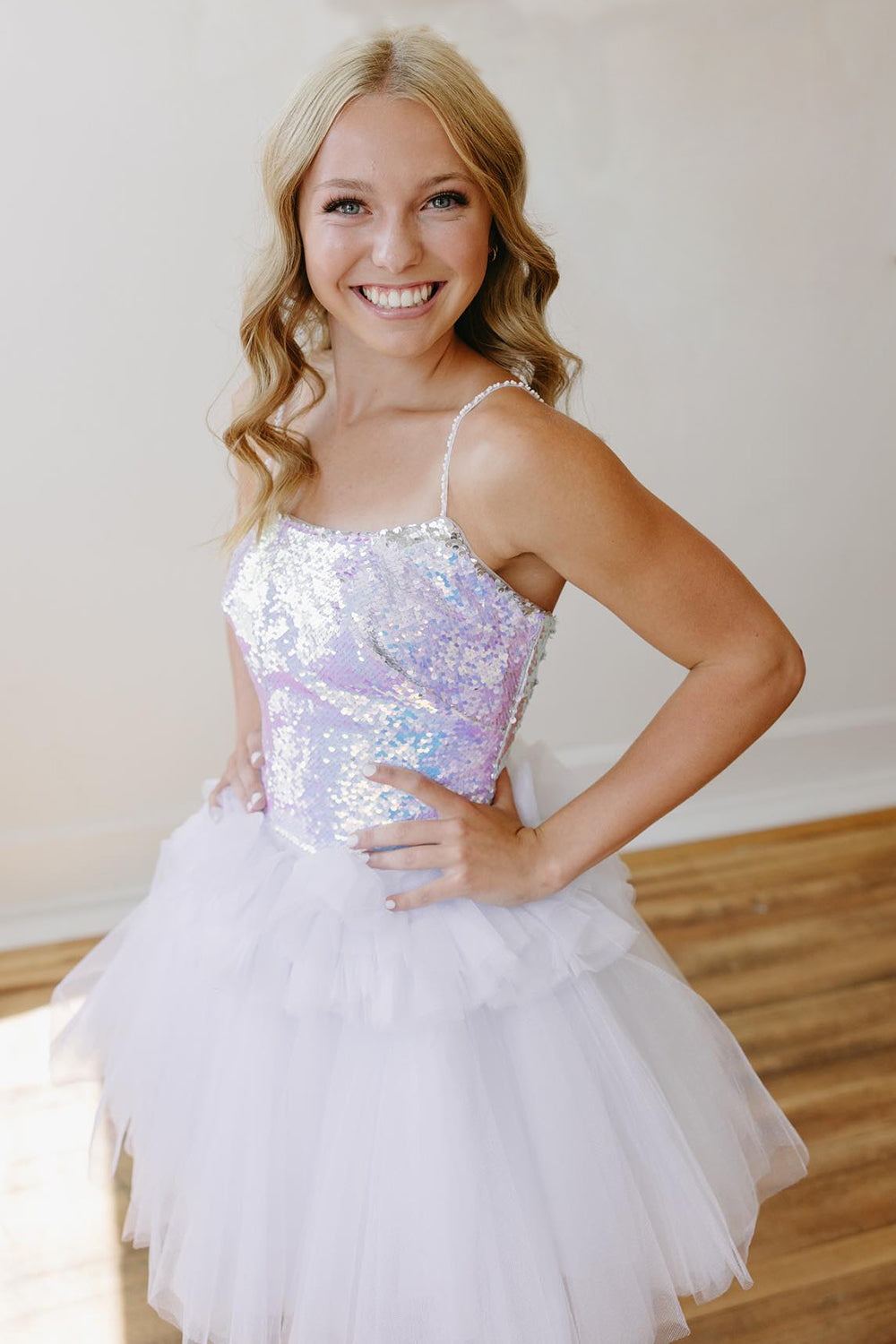 Homecoming Dress Sequin Spaghetti Straps Short Prom Dress