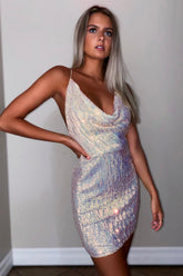 Homecoming Dress Sequined Spaghetti Straps Tight Short Cocktail Dresses