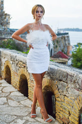 Homecoming Dress Strapless Prom Dress with Feathers