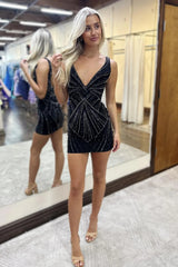 Hot Pink Homecoming Dress Beaded Tight Short Cocktail Dresses