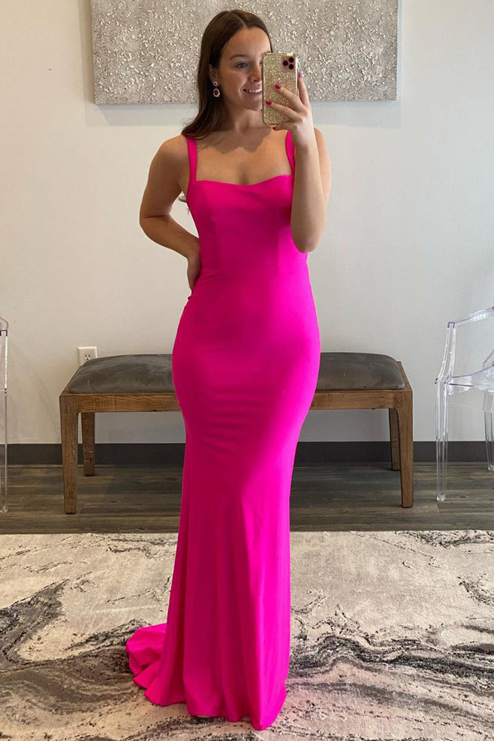 Hot Pink Prom Dress Satin Mermaid Evening Dress