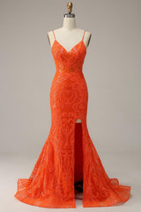 Hot Pink Prom Dress Spaghetti Straps Mermaid Evening Dress