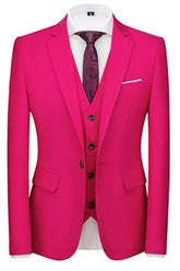 Rose Red Three Piece Notched Lapel Prom Suit