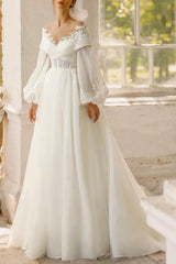 Illusion Neck Lace Long Sleeves Wedding Dress