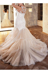 Illusion Neck Lace/Tulle Wedding Dress Trumpet/Mermaid