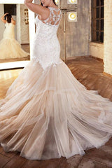 Illusion Neck Lace/Tulle Wedding Dress Trumpet/Mermaid