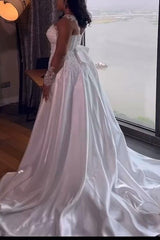 Illusion Neck Long Sleeves Lace/Satin Sheath/Column Wedding Dress