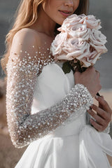 Illusion Neck Long Sleeves Sweep Train Wedding Dress