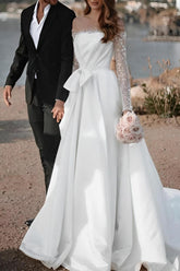 Illusion Neck Long Sleeves Sweep Train Wedding Dress