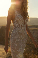 Illusion Neck Tulle Wedding Dress With Appliques Lace