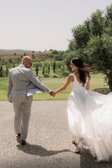 Ivory A Line Wedding Dress Straps Tulle Sleeveless Bridal Gown With Slit