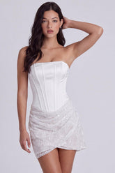 Ivory Corset Lace Tight Ruched Strapless Short Engagement Dress
