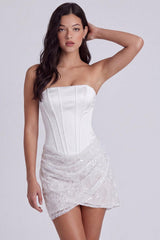 Ivory Corset Lace Tight Ruched Strapless Short Engagement Dress