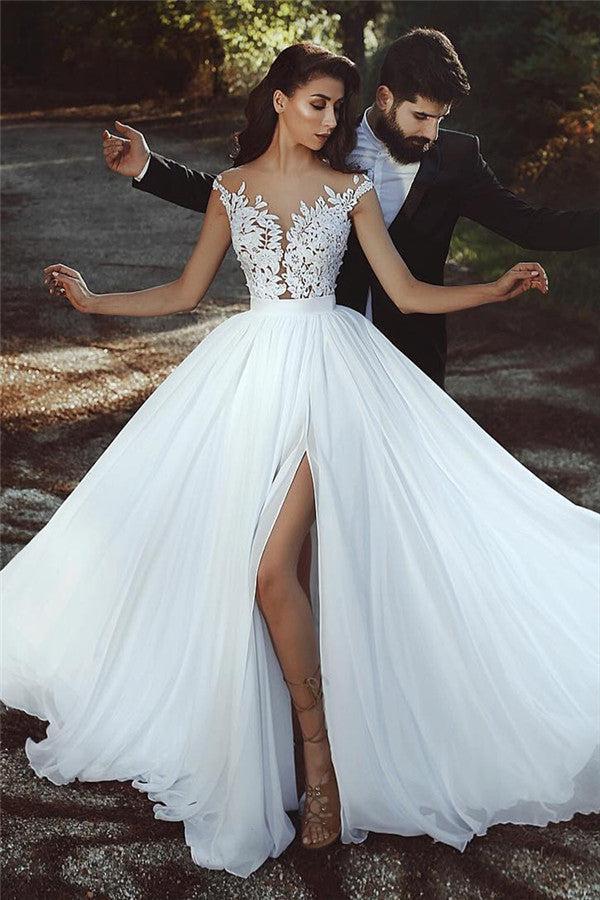 Ivory Organza Wedding Dress Appliques A Line Bridal Dress