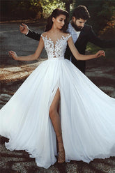 Ivory Organza Wedding Dress Appliques A Line Bridal Dress