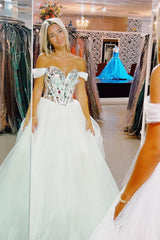 Ivory Prom Dress Mirror A Line Off the Shoulder Long Evening Dress