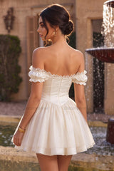 Ivory Ruffled A Line Corset Short Homecoming Dress with 3D Flower