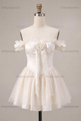 Ivory Ruffled A Line Corset Short Homecoming Dress with 3D Flower