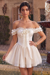 Ivory Ruffled A Line Corset Short Homecoming Dress with 3D Flower