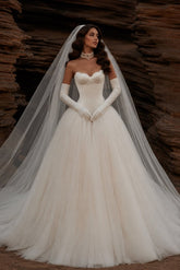 Ivory Satin and Tulle Ball Gown Wedding Dress with Corset Bodice