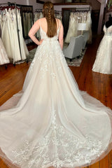 Ivory Spaghetti Straps Wedding Dress Lace Appliques Bridal Dress