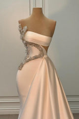Ivory Strapless Beading Satin Sleeveless Formal Dress