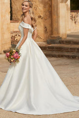 Ivory Wedding Dress A Line Off the Shoulder Satin Bridal Dress