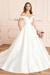 Ivory Wedding Dress A Line Off the Shoulder Satin Bridal Dress